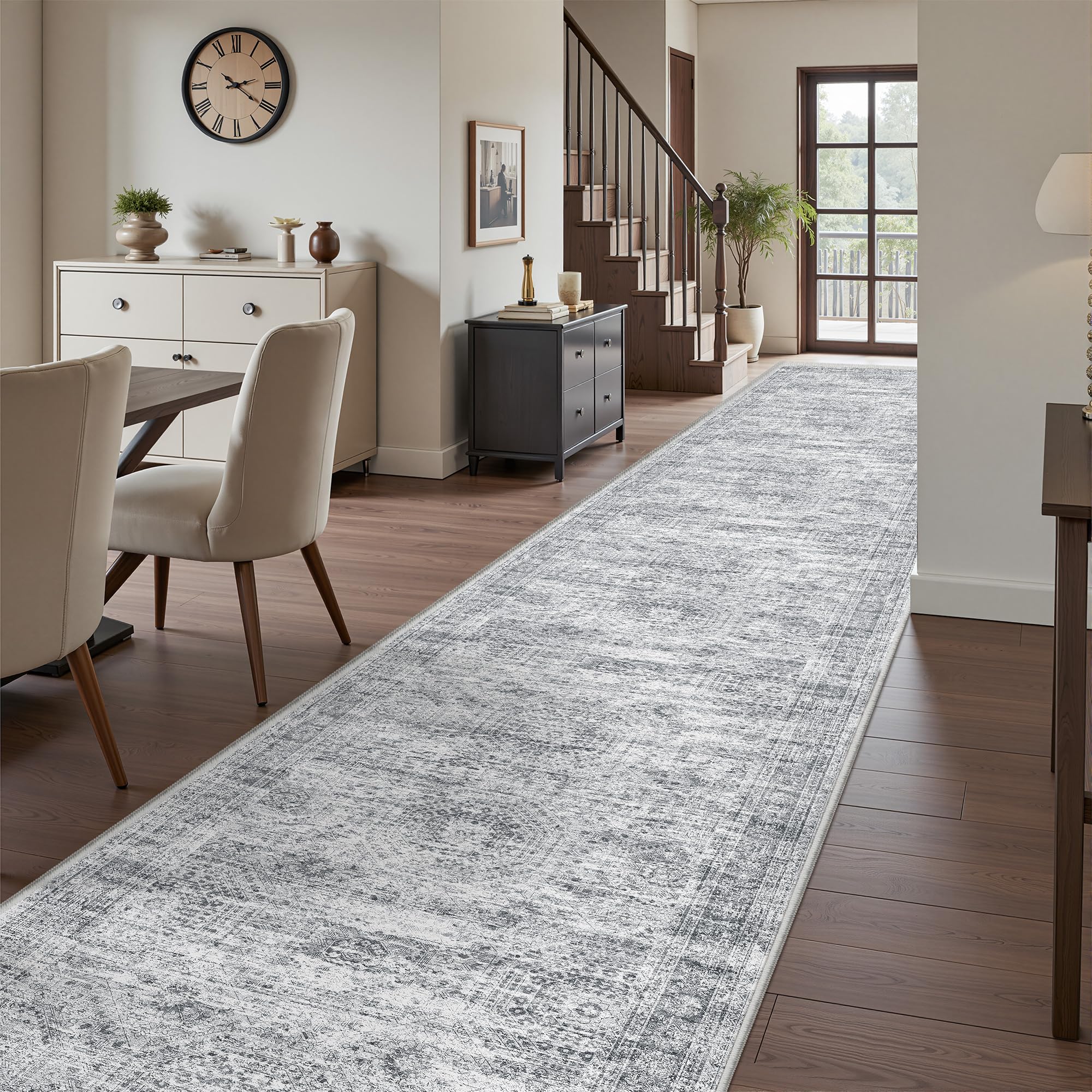 Restydon 3x14 Runner Rug Non Slip,Washable Hallway Runner Rug,Grey