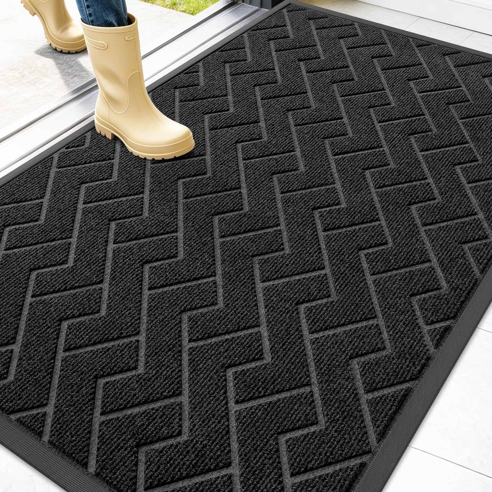 OLANLY Front Door Mat Outside 47x32, All-Season Absorbent Rubber Doormat