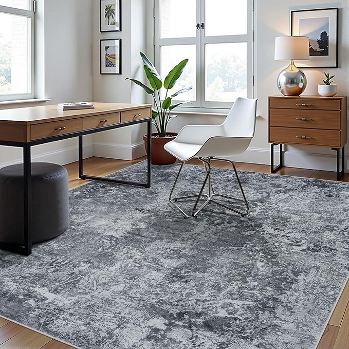 6x9 Area Rugs for Living Room Rug Washable: Abstract Rug for Dining Room Bedroom Carpet Non Slip 6 by 9 Indoor Modern Nursery Home Office Black