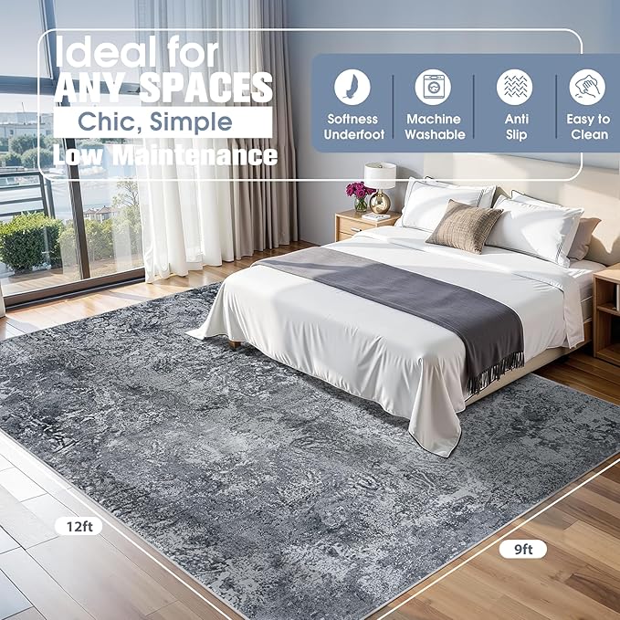 Aelenmu 9x12 Area Rugs for Living Room Washable Bedroom Dining Room Black