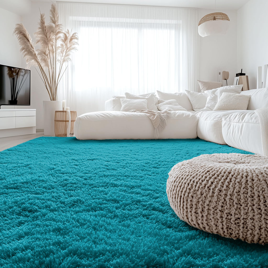 OLANLY 8x10 Machine Washable Large Area Rugs for Living Room, Bedroom, Soft Fluffy Shaggy Bedside Rug, Indoor Floor Carpet for Kids Girls and Boys, Dorms, Nursery, Home Decor Aesthetic, Teal
