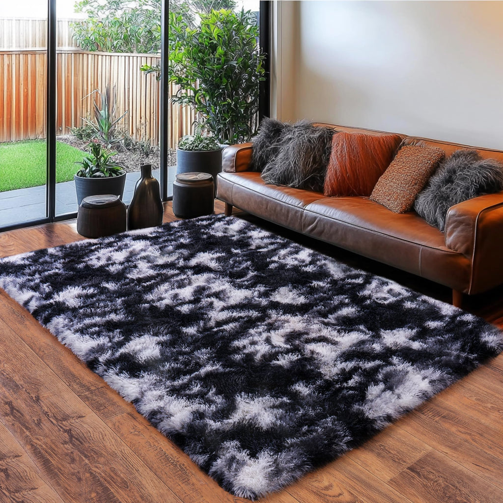 Quntue Black and White Rug for Living Room, 6x9 Area Rug for Bedroom, Bedside Indoor Floor Fluffy Shag Carpet, Plush Soft Rug for Boys Girls Kids Room Nursery Dorm Home Decor