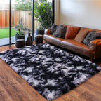 Quntue Black and White Rug for Living Room, 6x9 Area Rug for Bedroom, Bedside Indoor Floor Fluffy Shag Carpet, Plush Soft Rug for Boys Girls Kids Room Nursery Dorm Home Decor