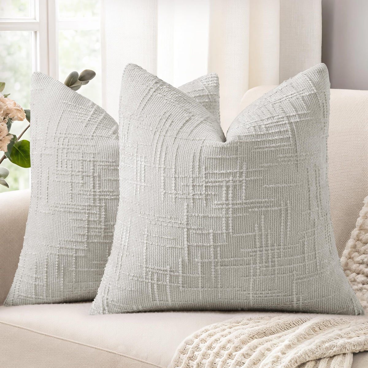 decorUhome Textured Chenille Throw Pillow Covers 20x20 Set of 2 Pink