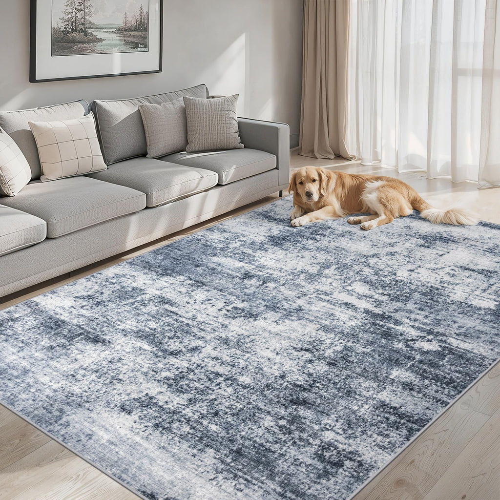 PLHXFR 8x10 Area Rug Living Room: Abstract Washable Carpet Grey Blue