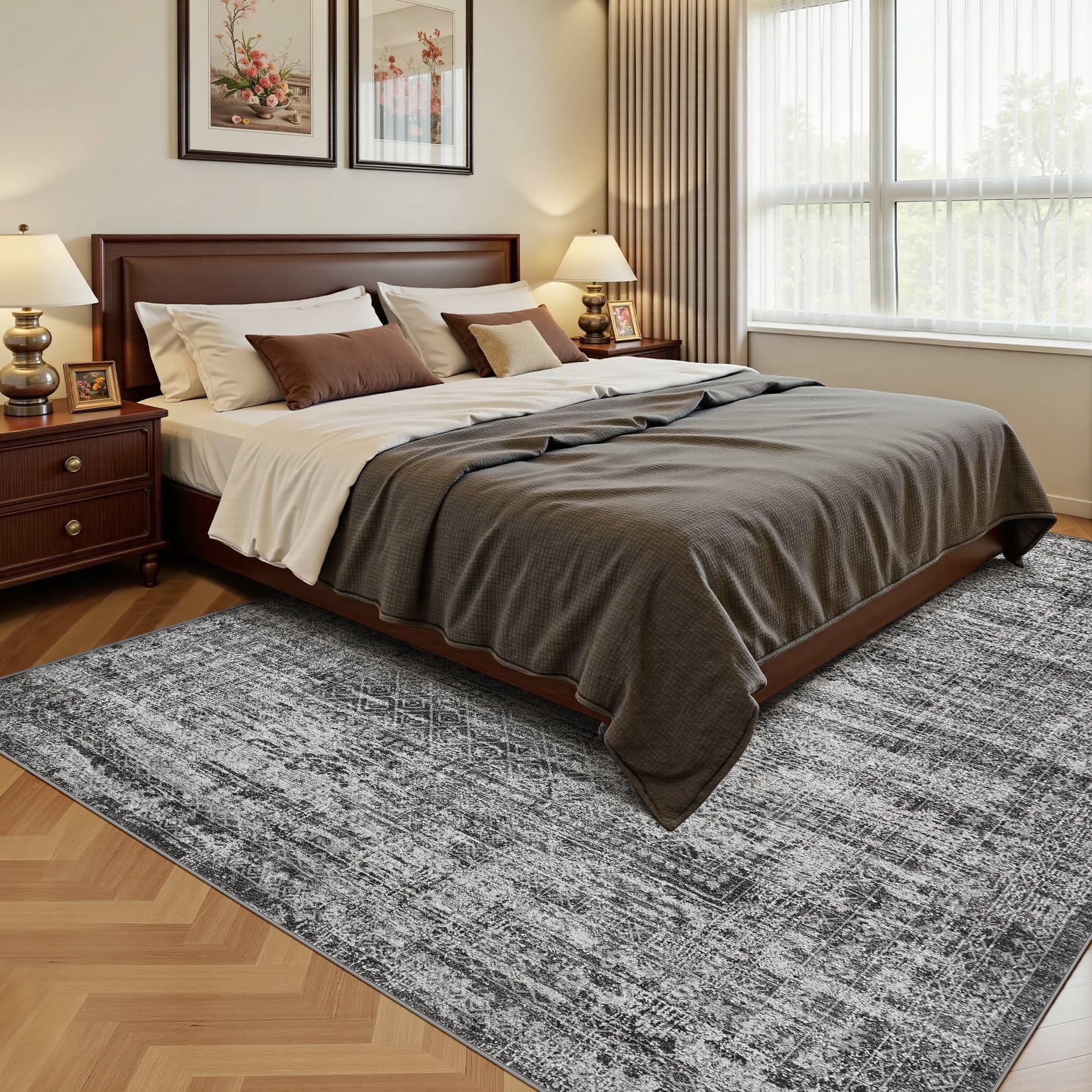 UERMEI 10x14 Area Rug Living Room Rugs - Washable Neutral Modern Abstract Soft Thin Rug Indoor Floor No Slip Rug Carpet for Bedroom Under Dining Table Home Office Decor - Dark Gray