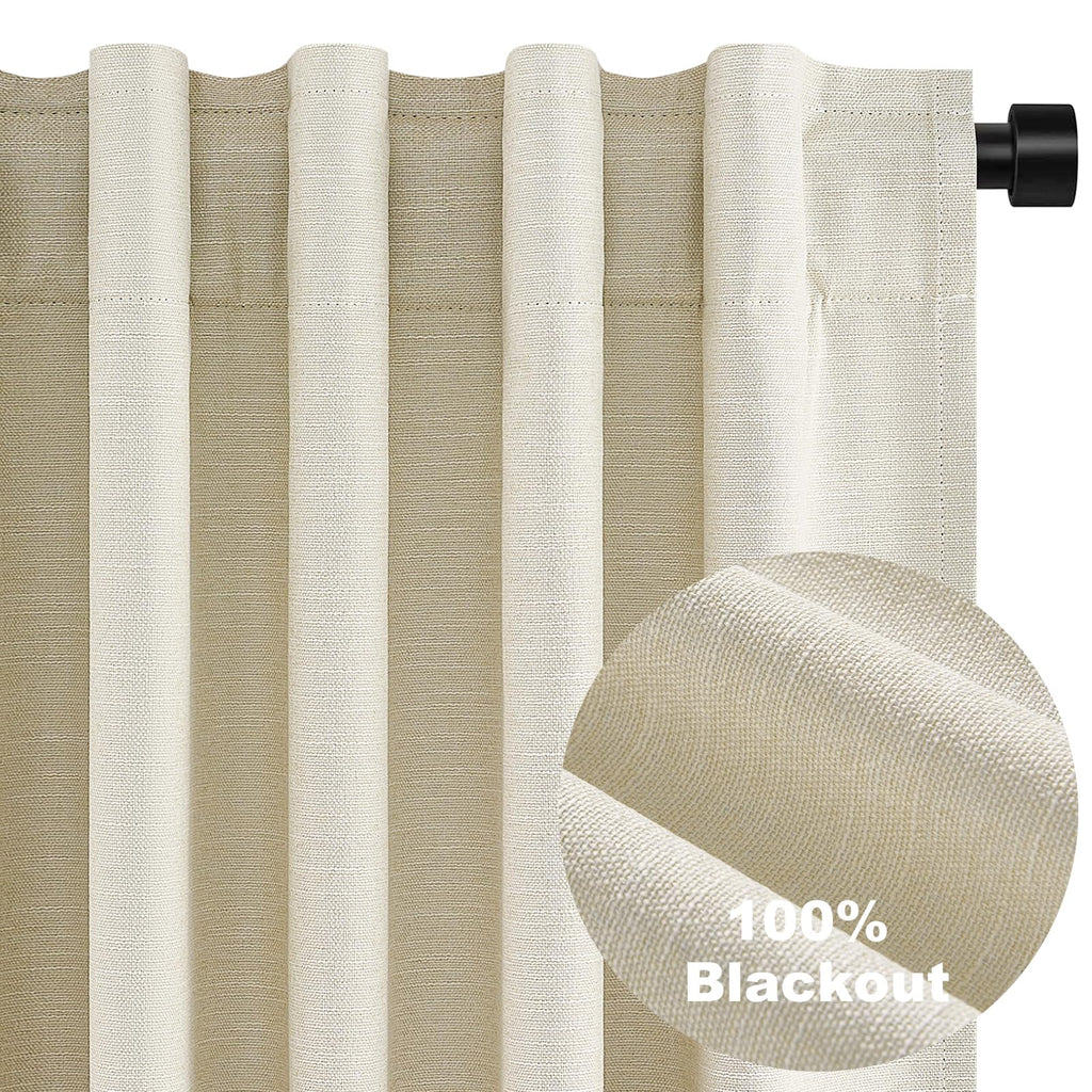 95 Inches Length Cream Colored Custom Blackout Linen Curtains Ivory Cream Pinch Pleated Noise Cancelling Curtains with Pin Hooks for Traverse Burlap Viral Drapes 2 Panels for Living Room Bedroom