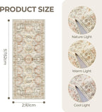 2x5 Rug Runner Washable for Entryway, Soft Bathroom Rugs with Non-Slip Backing, Abstract Low Pile Hallway Runner, Vintage Small Kitchen Carpet for Stair, Laundry Room(2'x5', Brown/Pink)