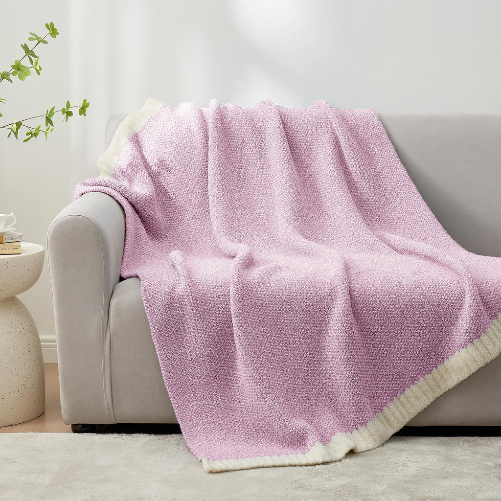 Snuggle Sac Light Purple Throw Blanket for Couch, Super Soft Warm Lavender Blankets Cozy Knit Fuzzy Plush Lightweight Throws for Sofa, Bed,Living Room, Heather Lilac, 50x60 inches