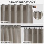 Nanspring Grey Beige Linen Curtains 84 Inches Long for Living Room Light Filtering Semi Sheer Curtain Back Tab Simple Modern Elegant Neutral Luxury Boho Gray Drapes for Bedroom 52x84, 2 Panels