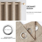 MIULEE 100% Blackout Linen Textured Curtains for Bedroom Solid Thermal Insulated Copper Brown Grommet Room Darkening Curtains & Drapes Luxury Decor for Living Room Nursery 52 x 45 Inch (2 Panels)