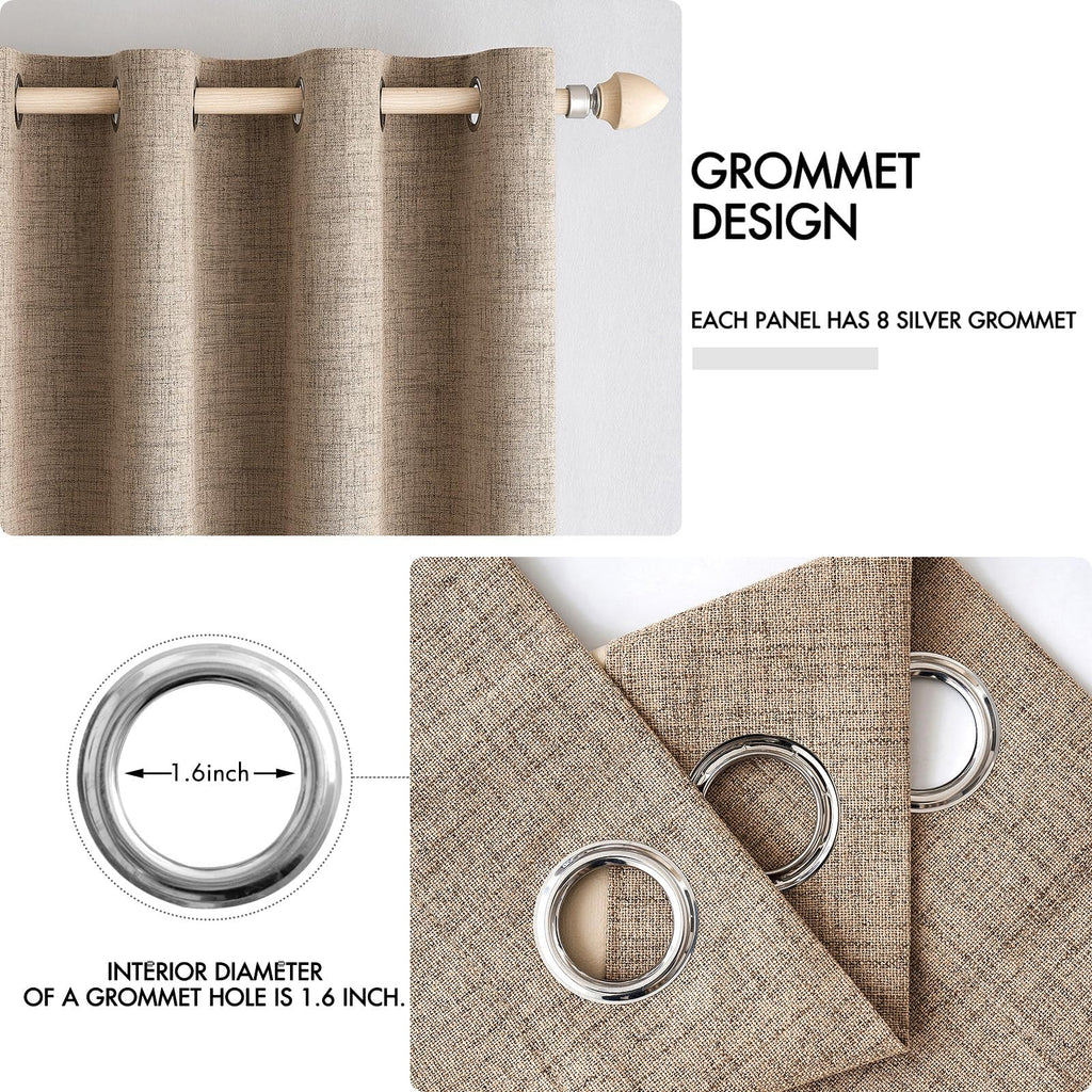 MIULEE 100% Blackout Linen Curtains for Bedroom 52x96 Inches Copper Brown