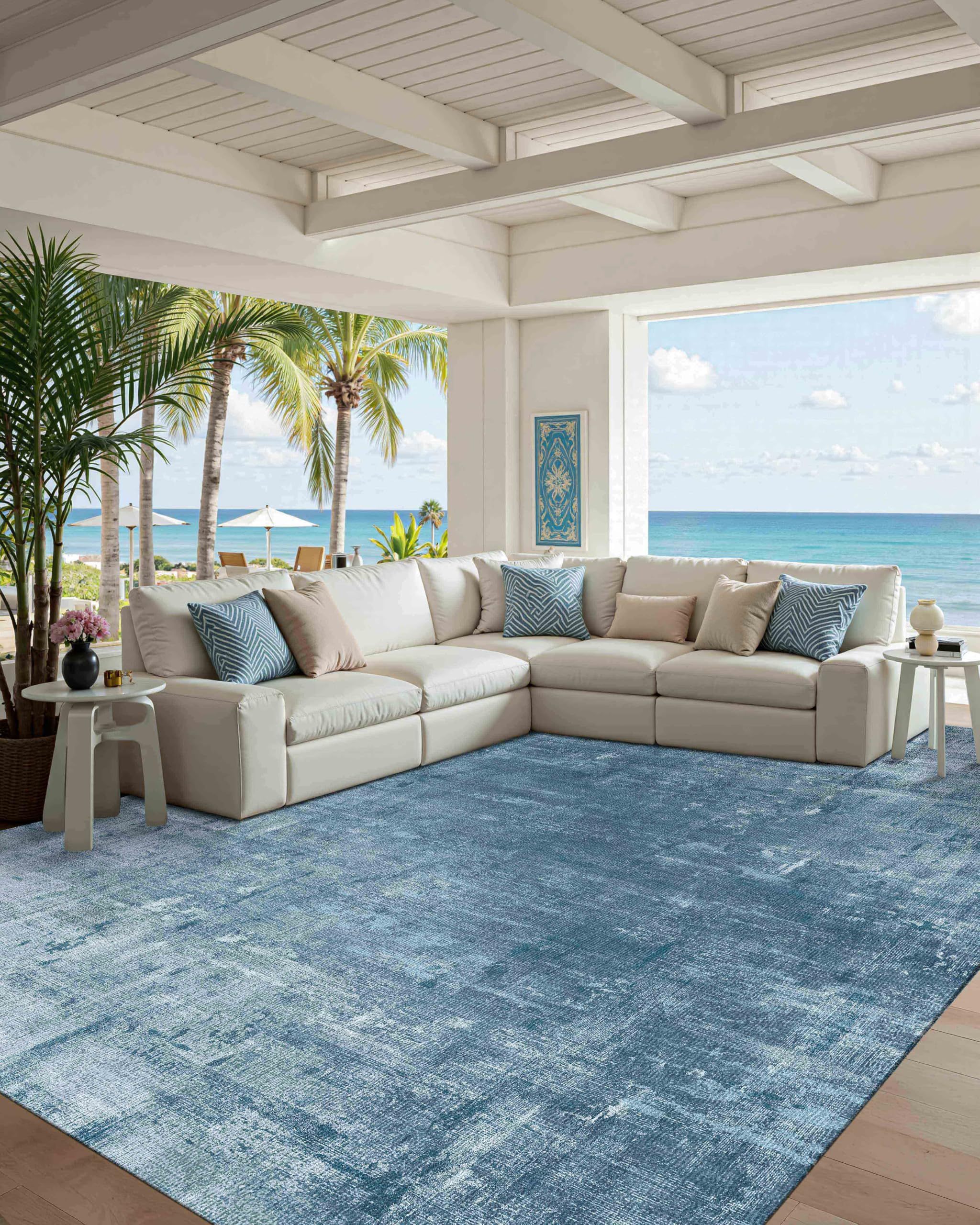 Latte&Fog Washable 6x9 Area Rugs for Living Room Modern Abstract Rug, Blue