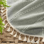 Boho Blackout Curtains 63 Inches Long Sage Green Linen Blend 2 Panels with Tassels and Cotton Embroidery, Farmhouse Vintage Rustic Rod Pocket Drapes for Living Room or Bedroom