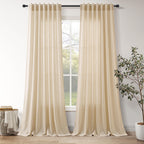 Extra Long Curtains 102 Inches Long for Living Room Tan Back Tab Rod Pocket Light Filtering Semi Sheer Drapes Cotton Linen Textured Window Curtain for Bedroom 9 FT,2 Panels