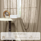 LAMIT 36 Inch Length Linen Curtains for Small Windows, Semi Sheer Light Filtering Panels Back Tab and Rod Pocket Country Decor Drapes for Basement/Kitchen, Taupe, 2 Panels, 34 x 36 Inch