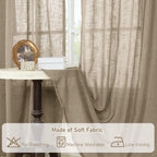 LAMIT Taupe Linen Curtains 90 Inch for Living Room, Semi Sheer Panels