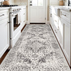 EISUROM 4x8 Washable Hallway Runner Rug: Vintage Wide Low Pile Rugs Gray