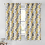 Beauoop 100% Blackout Curtains 54 Inches Long 2 Panels for Bedroom Living Room Yellow Grey Moroccan Geo Room Darkening Thermal Insulated Soundproof Grommet Top Window Treatments Drapes, 50x54 Set of 2
