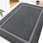 OLANLY Front Door Mat Indoor Outdoor Entrance, Waterproof All-Season, All-Weather Doormat, Sturdy Natural Rubber, Fade Resistant, Low Profile, Easy Clean Patio Porch Entryway Mat, 59x40, Grey