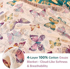 MSGKV Boho Throw Blanket for Bed Cotton Butterfly Twin Size Couch Blanket 60"x80" Muslin Spring Breathable All Seasons Lightweight Farmhouse Blankets