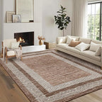 GarveeHome Area Rug 8x10 Modern Geometric Living Room Rug Non Slip, Thin Washable Carpet, Soft Non Shedding Foldable Floor Covering, Low Pile Thin Printed Mats for Bedroom Office, Brown