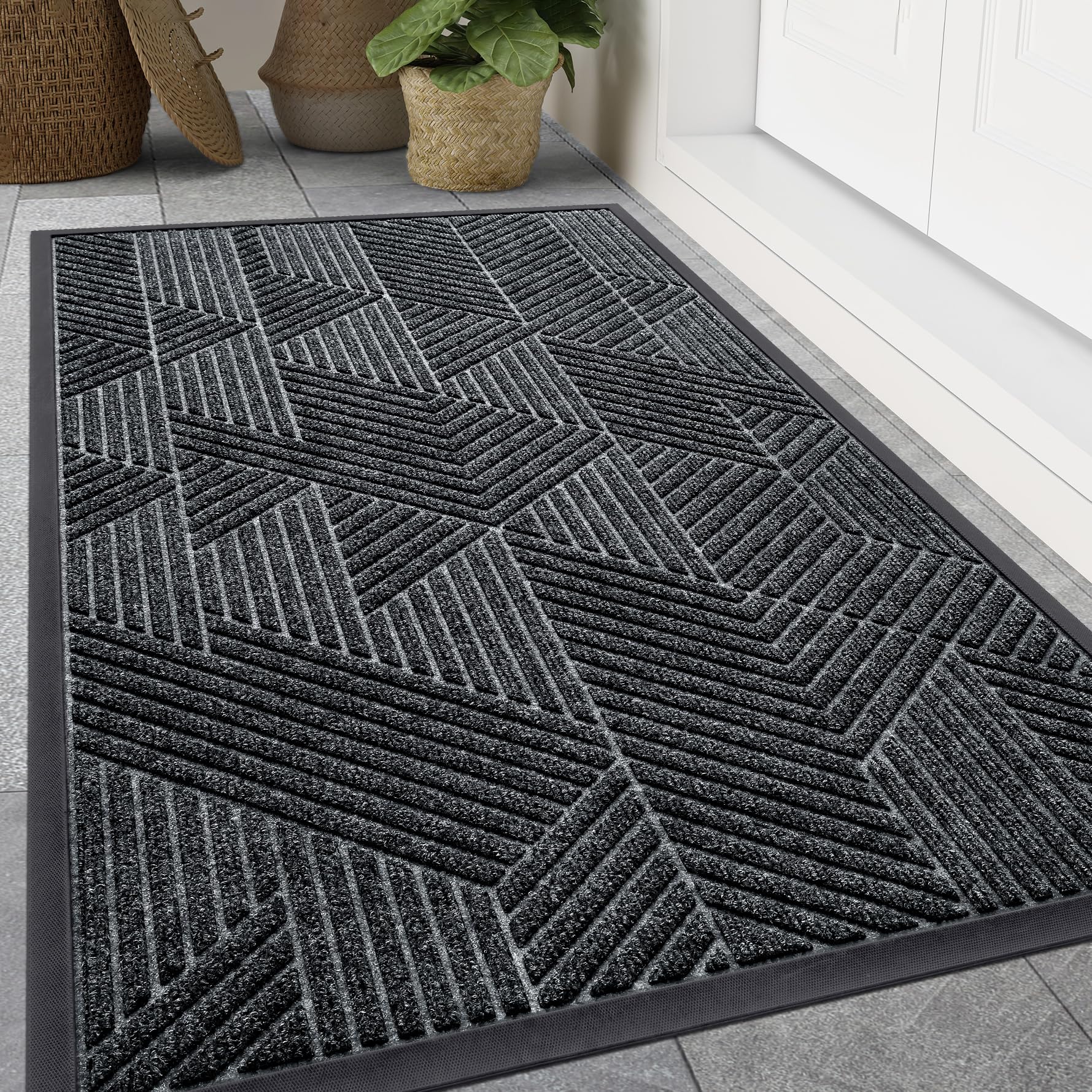 Smiry Front Door Mat Outside Entrance, Low Profile Rubber Doormat, 59x20