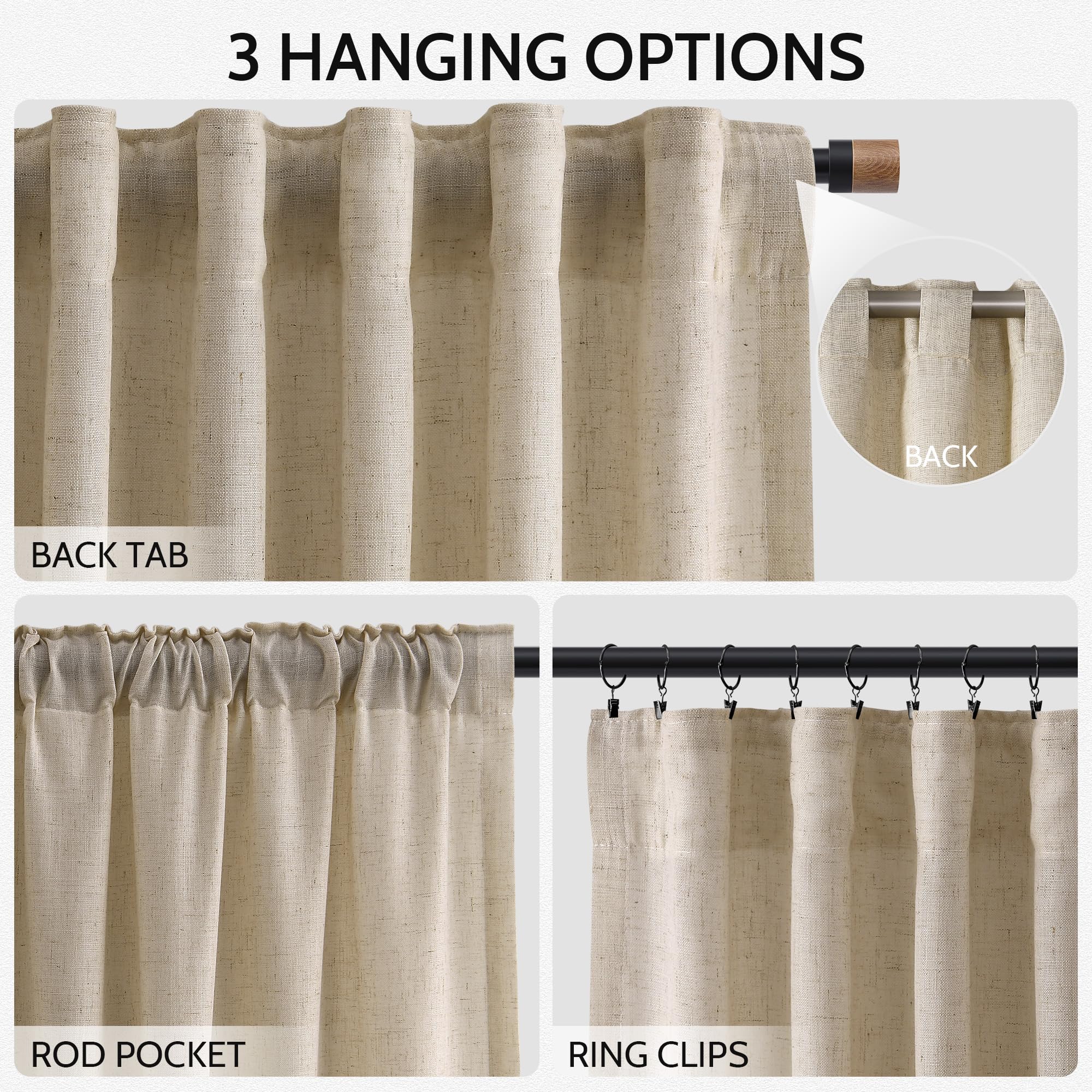 Nanspring Taupe Burlywood Curtains 72 Inches Long for Living Room Burlap Linen Textured Light Filtering Semi Sheer Curtains Back Tab Privacy Country Farmhouse Curtain for Bedroom 52x72, 2 Panels