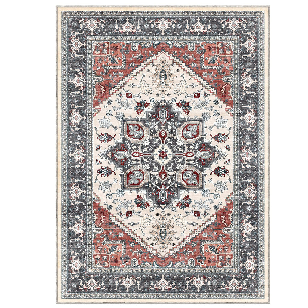 OPPODREAM Soft Area Rugs 4x6, Persian-Inspired Washable Rug, Black & Red