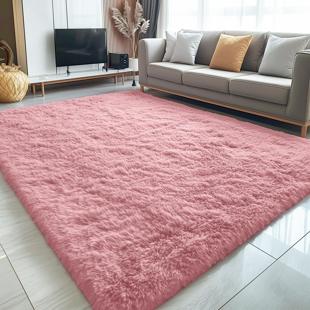 OLANLY 5x8 Machine Washable Large Area Rugs for Living Room, Bedroom, Soft Fluffy Shaggy Bedside Rug, Indoor Floor Carpet for Kids Girls and Boys, Dorms, Nursery, Home Decor Aesthetic, Pale Pink