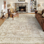 Madane Washable 6x9 Area Rugs for Living Room, Vintage Natural Rug with Non-Slip Backing, Soft Stain Resistant Throw Rugs Thin Carpet for Bedroom Dining Room Farmhouse (6 x 9, Beige/Brown)