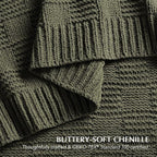 EVERGRACEHOME Modern Checkered Chenille Throw Blanket, Soft Cozy Plaid Knitted Blanket for Sofa & Couch, Decorative Knit Throw for Bed and Living Room, Olive Green, 60" x 80"