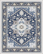 OPPODREAM Soft 8x10 Area Rugs for Living Room, Washable 8x10 Rugs for Bedroom with Non Slip Backing, Faux Cashmere Low-Pile 8 x 10 Carpet, Navy Blue & Gold