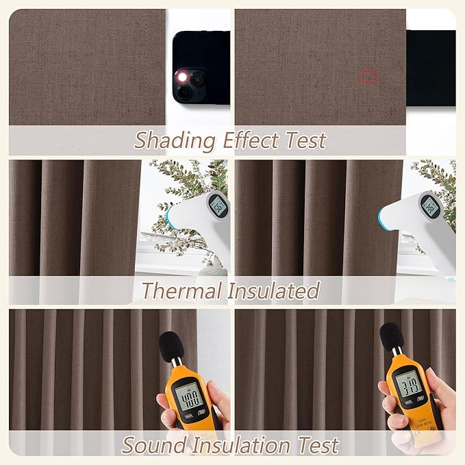 Guken 100% Blackout Curtains 108 Inch Length 2 Panels Set for Living Room Bedroom Back Tab Thermal Insulated Black Out Linen Drapes Room Darkening Mocha Mousse,52x108