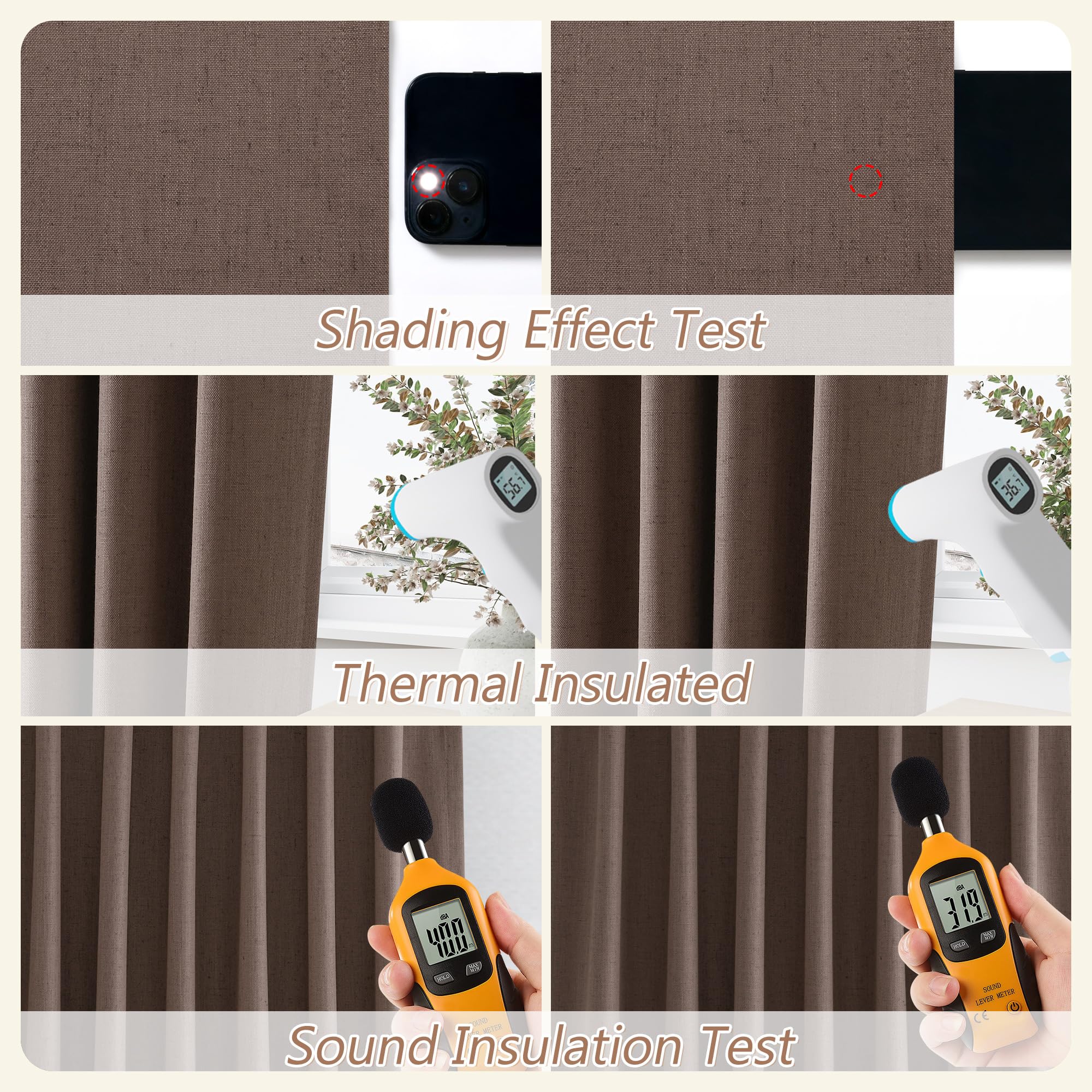 Guken 100% Blackout Curtains 120 Inch Length 2 Panels Set for Living Room Bedroom Back Tab Thermal Insulated Black Out Linen Drapes Room Darkening Mocha Mousse,52x120