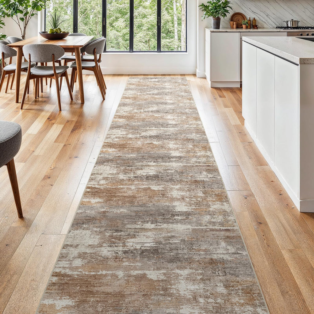 2'6x16 Runner Rug Washable Abstract: Non Slip Hallway Floor Mat Brown/Brick