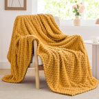 BEDELITE Fleece Blanket - 3D Jacquard Decorative Mustard Yellow Throw Blankets for Couch & Bed, Soft and Cozy Warm Plush Fluffy Blanket All Seasons Suitable, 50x60Inches