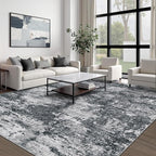Area Rugs 10x14 Living Room: Washable Rug Modern Abstract Neutral Soft Non-Slip Low-Pile Indoor Large Carpet for Bedroom Dining Room Playroom Home Office (Black Grey, 10'x14')