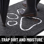 Smiry Dog Door Mat for Muddy Paws, Absorbent Dirt Trapper Non Slip Quick Dry Washable Chenille Mat for Mud Dogs, Entry Rug for Indoor and Outdoor (54x32 Inches, Dark Grey and White)