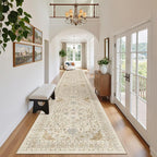 Madane Hallway Runner Rug 2'6''x16' Kitchen Runner - Non Slip Vintage Runners for Hallways Washable Kitchen Rugs Soft Low Pile 2.5x16 ft Rug Runners for Laundry Room, Entryway and Bedroom, Beige/Blue