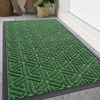 Smiry Front Door Mat Outside Entrance, Heavy Duty Sturdy Natural Rubber Doormat, Trap Dirt and Moisture, Easy Clean Low Profile Mats for Indoor Outdoor Entry, Grid Geometric (47x32, Green)