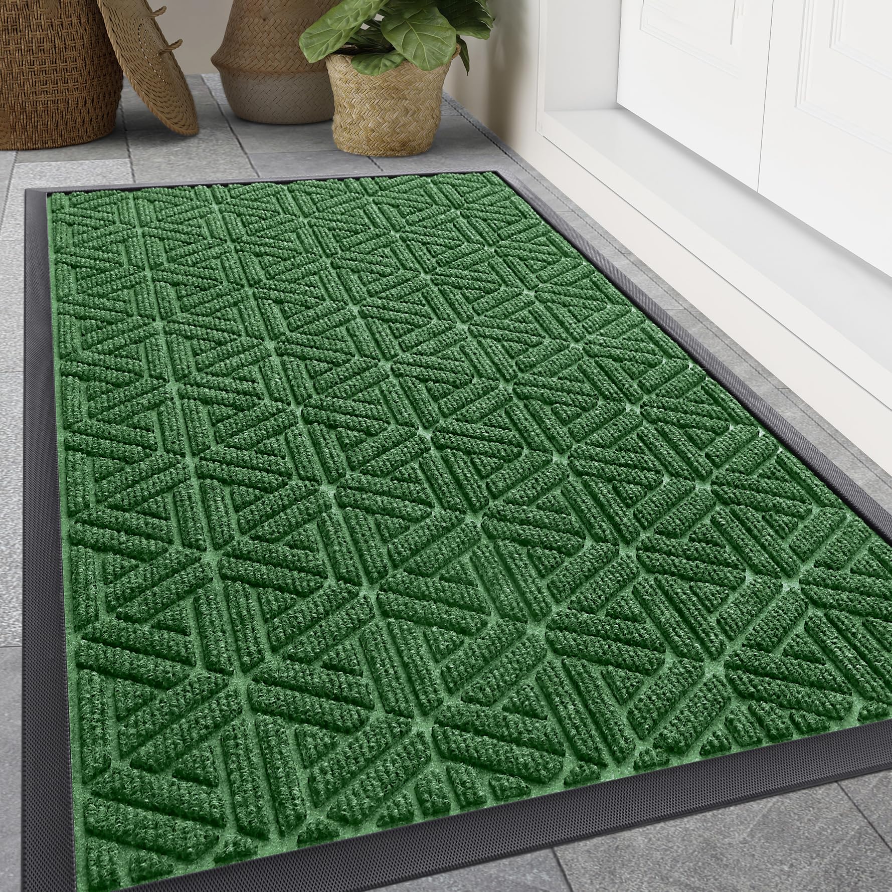 Smiry Front Door Mat Outside Entrance, Low Profile Rubber Doormat, 47x32