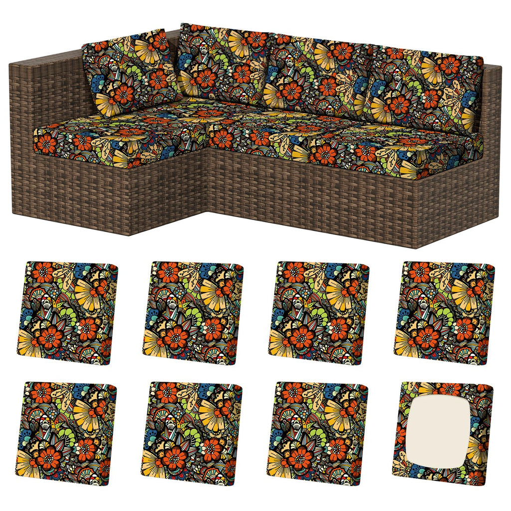 8Pcs Outdoor Cushion Covers, Stretch Patio Furniture Couch Chair Slipcovers