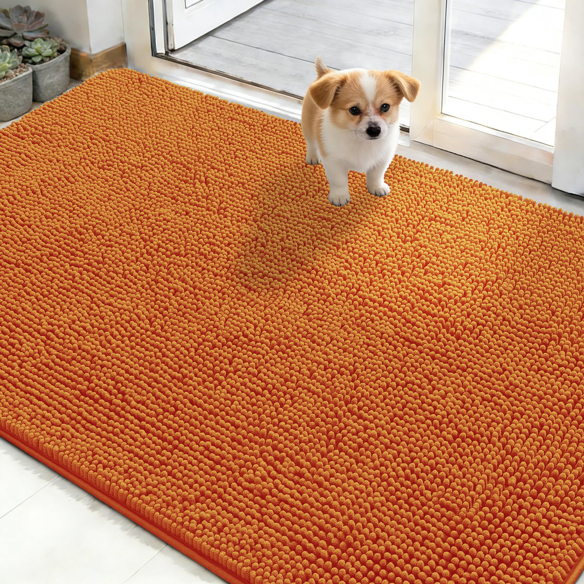 OLANLY Dog Door Mat for Muddy Paws 50x30, Super Absorbent Chenille Mud Mat