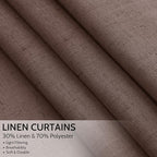 Cappuccino Linen Curtains 90 Inch Long 2 Panels Set for Bedroom Living Room, Soft Linen Textured Window Drapes Semi Sheer Light Filtering Rod Pocket Back Tab Morden Style 52x90