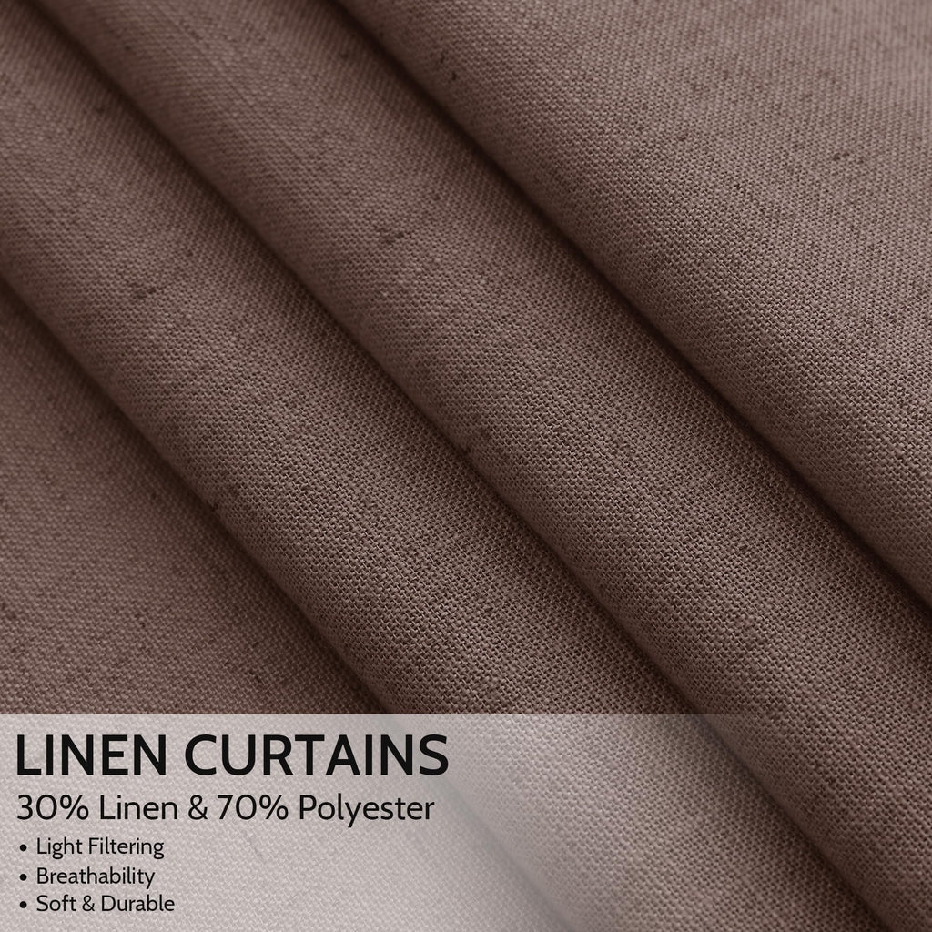 Extra Long Curtain Cappuccino Morden Linen Blend Light Filtering Back Tab Curtains for Long Winodws 120 Inches Length, Semi Sheer Privacy Drapes for Living Room, 52x120 inch, 2 Panels