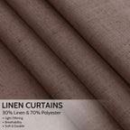 Cappuccino Curtains 108 Inches Long, Back Tab Linen Blend Light Filtering Semi Sheer Privacy Drapes for Living Room & Bedroom, 52x108 inch, 2 Panels
