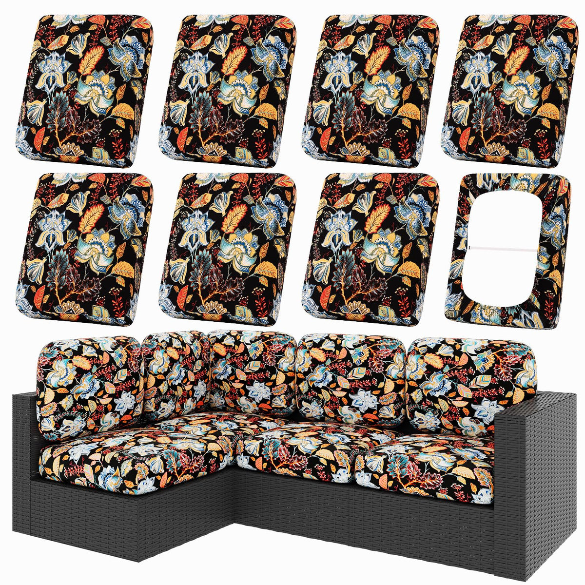 hyha 12Pcs Patio Cushion Covers, Stretch Outdoor Couch Cushion Covers