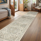 Runner Rug 2x10, Ultra-Thin Kitchen Rugs Non Slip Washable Rugs for Entryway Rug, Kitchen Runner Low Pile Vintage Soft Carpets for Living Room, Bathroom Bedroom (Brown/Beige,2'x10')