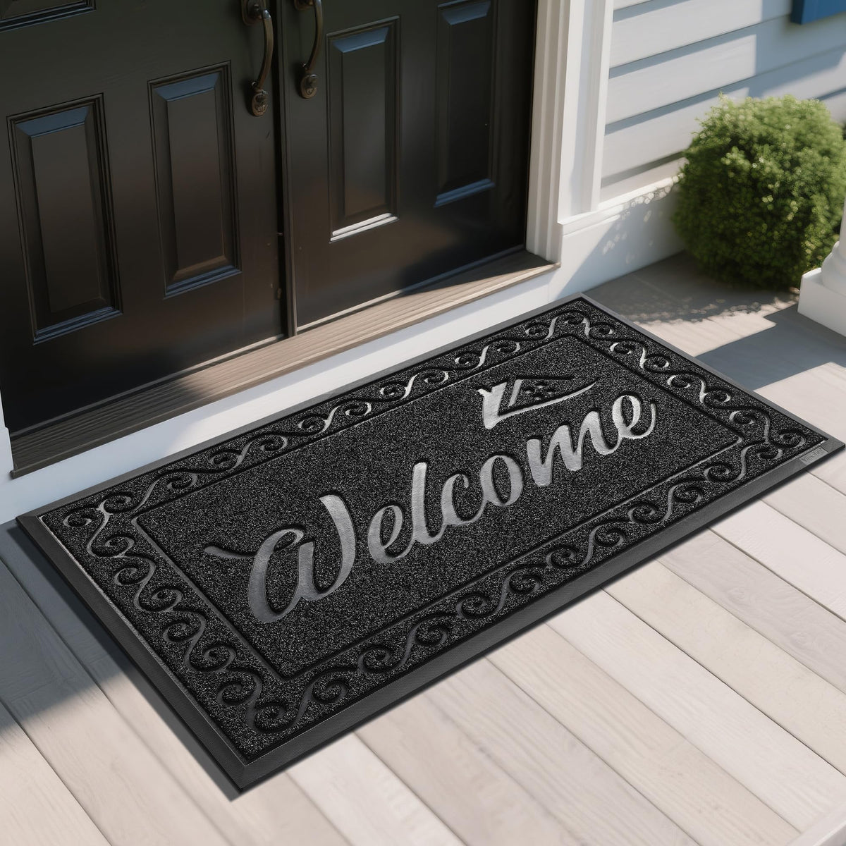 Yimobra Welcome Mat, Heavy Duty Sturdy Door Mats for Home Entrance Outdoor Indoor, Front Doormat for Outside Patio Floor Entry Porch Garage Office, Waterproof, Low Profile, 60 x 36, Black Grey